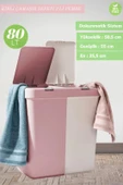 2’li Kirli Sepeti 80 Litre Çamaşır Sepeti Dokunmatik Kirli Çamaşır Sepeti Pembe-Beyaz - 3