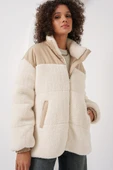 5196 Şişme Peluş Mont - Ekru - 4