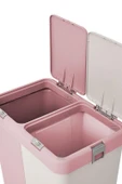 2’li Kirli Sepeti 80 Litre Çamaşır Sepeti Dokunmatik Kirli Çamaşır Sepeti Pembe-Beyaz - 6