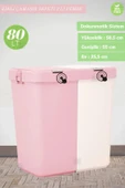 2’li Kirli Sepeti 80 Litre Çamaşır Sepeti Dokunmatik Kirli Çamaşır Sepeti Pembe-Beyaz - 1
