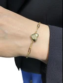 İtalyan Işıltı Zincir Taşlı Kalp Ataç Çok Şık Altın Bileklik thumbnail 2