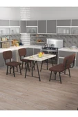 Hayat 70x110 Efes Mutfak Masası, Mutfak Masası Takımı, Yemek Masası, 2 Sandalye 1 Bench - Kahverengi - 1