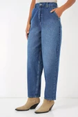 6688 Yüksek Bel Baggy Kot Pantolon - Lacivert - 2