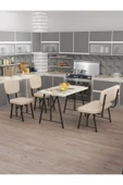 Hayat 70x110 Efes Mutfak Masası, Mutfak Masası Takımı, Yemek Masası, 2 Sandalye 1 Bench - Krem - 1