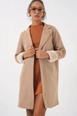 9085 Balık Sırtı Kaşe Kaban - Camel - 1