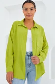 20153 Tek Cepli Oversize Keten Gömlek - Yağ Yeşil thumbnail 2