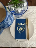Gold Yaldızlı Bodrum Mavisi hello Baby Ayaklı Peçete 16 Adet - 1