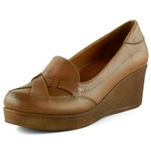 Erkan Saçmacı Shay Exclusive Taba Hakiki Deri Çapraz Bant Detaylı Dolgu Topuklu Günlük Ayakkabı - 1