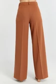Taba Rengi Palazzo Geniş Paça Dokuma Kumaş Pantolon - 10