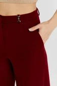 Bordo Palazzo Geniş Paça Dokuma Kumaş Pantolon - 4