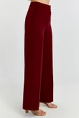 Bordo Palazzo Geniş Paça Dokuma Kumaş Pantolon - 8
