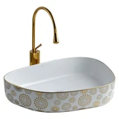 LENA TEZGAH ÜSTÜ ÇANAK LAVABO E-2107AB BEYAZ-ALTIN - 1