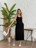 Kadın Yırtmaç Detaylı Viskon Kumaş Maxi Boy Cepli Iç Dahil Ikili Elbise - 6