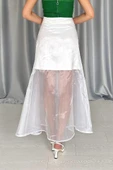 Beyaz Organze Detaylı Atlas Etek - 4