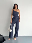 Asimetrik Crop Pantalon Ikili Takım - Lacivert - 3