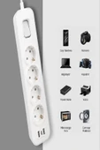 Akım Korumalı Grup Priz 4 lü Priz + 2 USB + 1 Type-C, Anahtarlı, 1.5 Metre, Çocuk Korumalı - 3