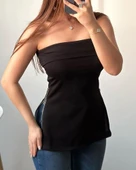 Kadın Kolsuz Iki Yanı Fermuarlı Straplez Dalgıç Bluz thumbnail 1