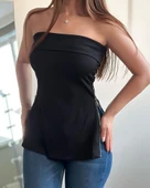 Kadın Kolsuz Iki Yanı Fermuarlı Straplez Dalgıç Bluz thumbnail 3