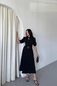 YAKA DÜĞME DETAYLI ELBİSE - Siyah thumbnail 1