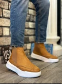 ET0150 Bağcıksız Erkek Taba Süet Beyaz Yüksek Taban Spor Bot - 1