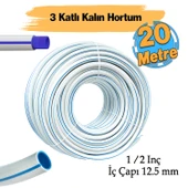 Bahçe Hortumu 20 Metre 3 Katlı Kalın Sağlam Çeşme Su Sulama Hortum Araç Araba Yıkama 12.5 mm 1/2" - 1