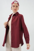 103901 Oversize Basic Tesettür Gömlek - Mürdüm - 2