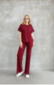 Osy Modal Yumuşak Dokulu Kumaş Bisiklet Yaka Kısa Kollu Takım - Bordo - 1