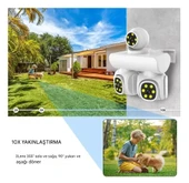 QASUL Full HD 12MP 6K Speed Dome 3 Lens Renkli Gece Görüş İki Yönlü Ses Renkli Cep Telefonu Uzaktan İzleme - 5