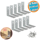 10 ADET Mobilya Dolap Duvar Sabitleme Metal Köşebent 40x80x80 mm Bağlantı Aparatı L Demiri Gönye - 1
