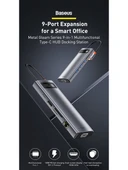 BASEUS 9 in 1 Metal Gleam 9 Port Type-C Hub Adapter HDMIx1+USB3.0x3+PDx1+SD/TFx1+RJ45x1+VGA CAHUB-CU0G - 2
