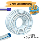 Bahçe Hortumu 3 Katlı Sağlam 25 Metre Çeşme Su Sulama Hortum Araç Araba Yıkama 12.5 mm 1/2" - 1