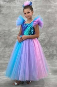 Kız Çocuk Kare Yaka Sıfır Kol Omuzları Tül Detaylı Göğsü Pullu Eteği Rengarenk Tüllü Abiye thumbnail 10