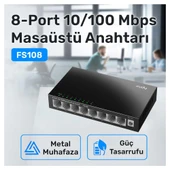 Cudy FS108 8Port 10/100Mbps Duvar Montajlı Metal Masaüstü Switch - 2