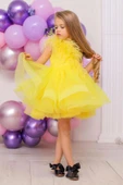 Kız Çocuk Omuzdan Göğse Tüylü Tek Omuz Eteği Kabarık Tüllü Sarı Abiye thumbnail 9