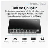 Cudy FS108 8Port 10/100Mbps Duvar Montajlı Metal Masaüstü Switch - 3