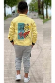 Erkek Çocuk Kaplan Detaylı T-shirt Sırt Baskılı Sarı Jean Ceket Kargo Cepli Alt Üst Takım - 5