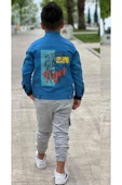 Erkek Çocuk Kaplan Detaylı T-shirt Sırt Baskılı Mavi Jean Ceket Kargo Cepli Alt Üst Takım thumbnail 5
