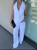 Kadın Keten Yelek Pantolon Takım Beyaz - 4