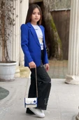 Kız Çocuk Baskılı T-shirt Bol Kesim Yıldız Detaylı Jean Pantolon Mavi Blazer Ceket Alt Üst Takım - 4
