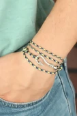 Sarı Mavi Çizgi Desenli Gümüş Renk Metal Kancalı Erkek Bileklik - 1