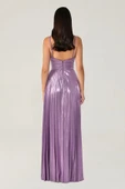 Alfa Beta İp Askılı Önden Yırtmaçlı Parlak Şifon Uzun Abiye Elbise - 4