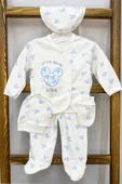 BEBEK HASTANE ÇIKIŞI 5 PARÇA BASKILI ŞAPKALI ELDİVENLİ ÖNLÜKLÜ E1 - 3