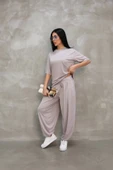 Osy Modal Yumuşak Dokulu Kumaş Oversize Bisiklet Yaka T-shirt Jogger Eşofman Altı Eşofman Takımı - Gri - 2
