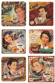 cafe de paris fransa paris eyfel kafe kahve mutfak dekor estetik retro 6lı ahşap bardak atllığı seti - 1