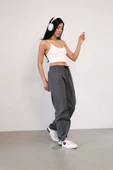 Praşut Kumaş Paça Cepli Baggy Eşofman - Antrasit - 1