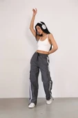 Praşut Kumaş Kargo Çeplı Baggy Esofman - Gri - 2