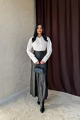 Siyah Fermuar Detaylı Deri Etek - 2