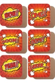 Pop Art Wow Omg Boom Ops Yeah Grrr 6lı Ahşap Bardak Altlığı Seti - 1