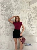 Kısa Kol Badi Bluz - Bordo - 2