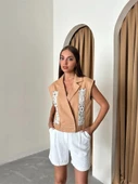 GABARDİN YELEK DANTEL DETAYLI - Kahverengi thumbnail 4